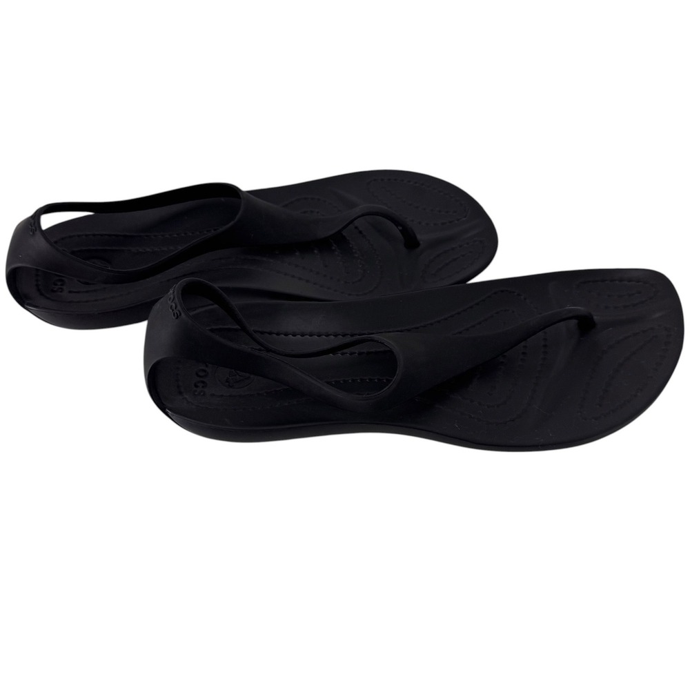 Crocs Sexi Flip Sandals Womens Sz 6 Black T-Strap Slingback Thong Flat - Picture 6 of 11